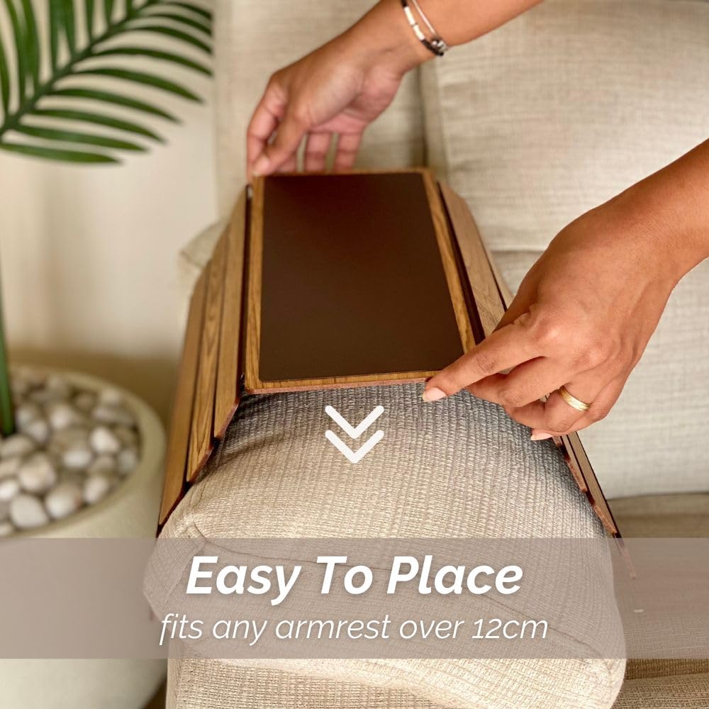 Mason Home Sofa Armrest Tray - Light Brown Full Grain Bamboo Wood With Anti Slip Pad | Dining Tray | Home & Office Dcor | Furnit